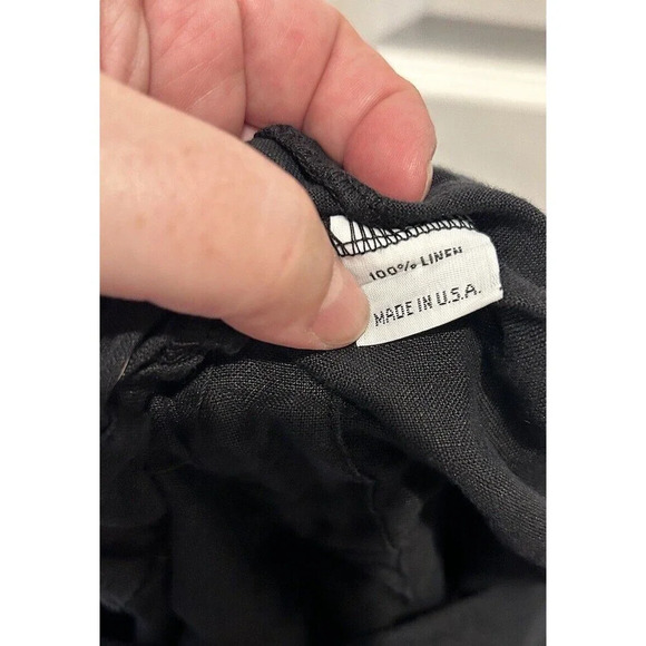 Bryn Walker 100% LINEN JUMPSUIT Size Large Cinched Waist Short Sleeve Black‎ - Picture 8 of 8